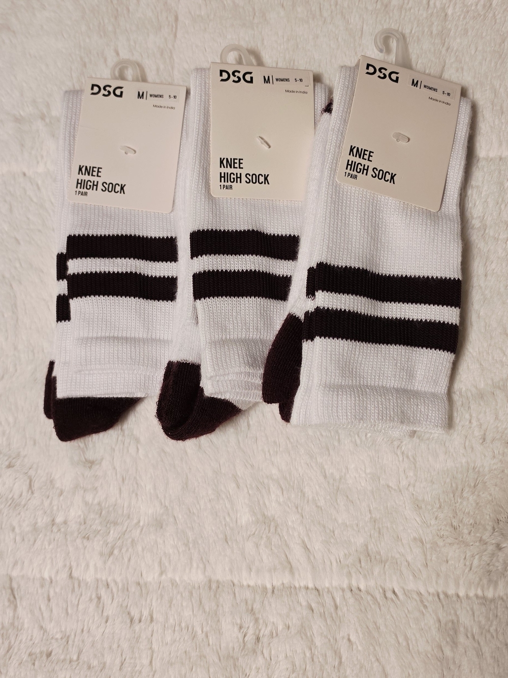 DSG White Knee-High Athletic Socks with Black Stripes - 3 Pack(SOC46-48)